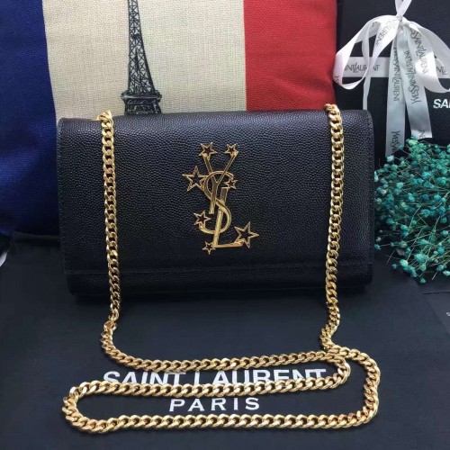 New YSL Chain Bag 24cm Caviar Leather Black