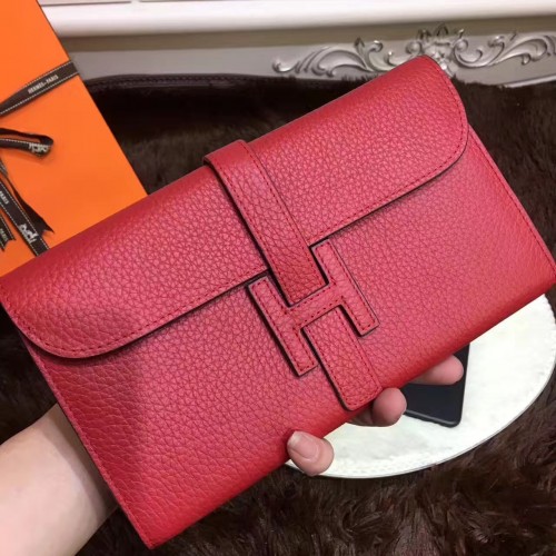 Hermes Jige Wallet Togo Leather Red