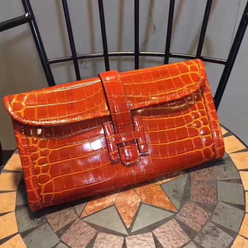 Hermes Jige Clutch 29cm Croco Orange