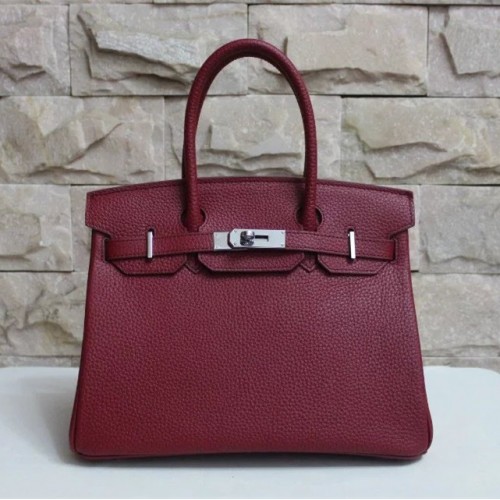 Hermes Birkin 30cm Togo leather Handbag burgundy silver