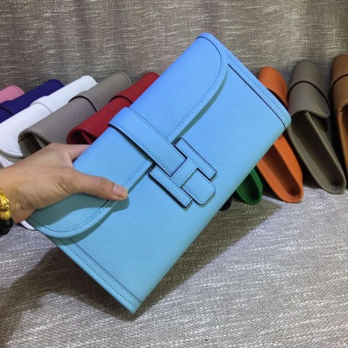 Hermes Epsom Leather Jige Clutch 29cm Light Blue