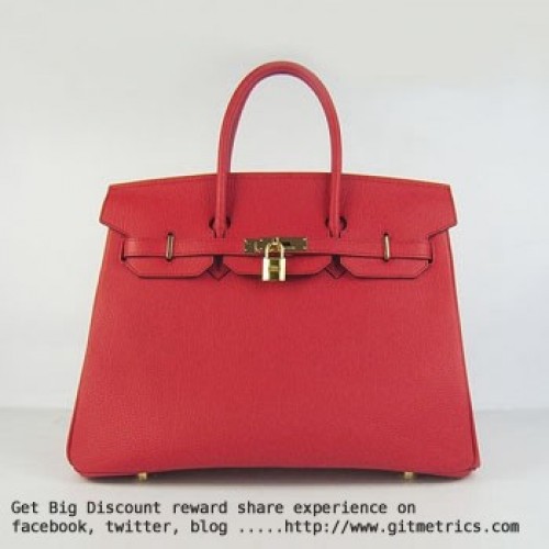 Hermes Birkin 35cm cattle skin vein Handbags red golden