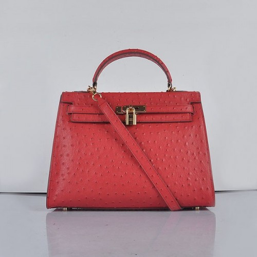 Hermes Kelly 32cm Ostrich Vein 6108 Red Golden