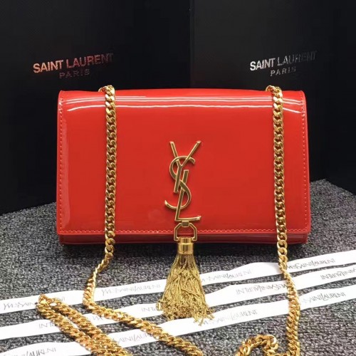 YSL Tassel Chain Bag 22cm Patent Leather Red