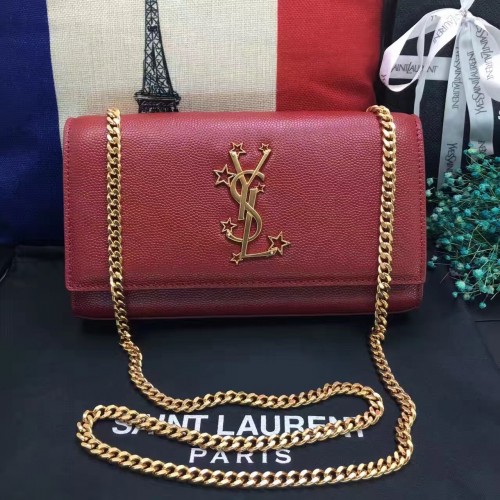 New YSL Chain Bag 24cm Caviar Leather Red