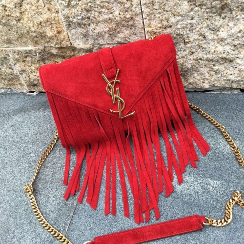 YSL Suede Leather Tassel 22cm Bag Red