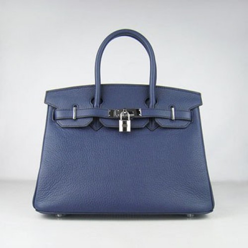 Hermes Birkin 30cm Togo leather Handbags dark blue silver