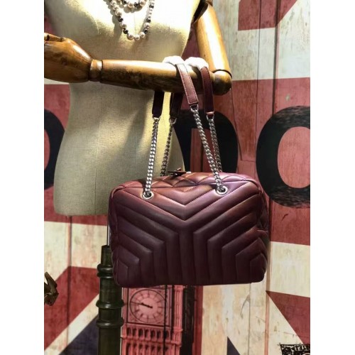 YSL Chain Handbag 27cm Burgundy