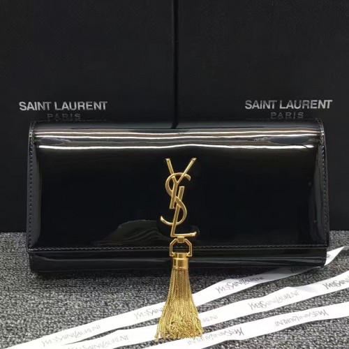 YSL Patent Leather Tassel Clutch 27cm Black