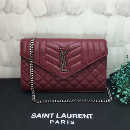 YSL Chain Crossbody Purse 22.5cm burgundy