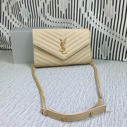 YSL Envelope Chain Bag Caviar Leather Apricot 23cm