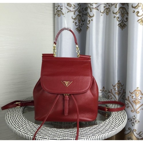 Prada Leather Backpack 1129 Dark Red