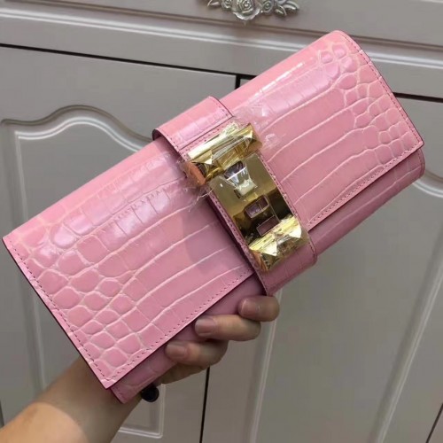 Hermes Medor Clutch 29cm Croco Pink