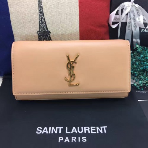 YSL Saint Laurent Clutch 27cm Smooth Leather Apricot