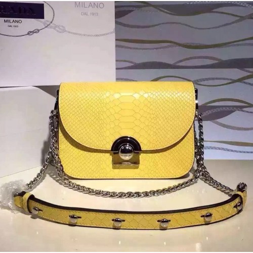 Prada Arcade Bag Snake Leather Yellow