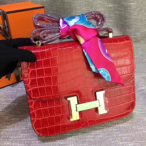 Hermes Constance 23cm Croco Leather Red