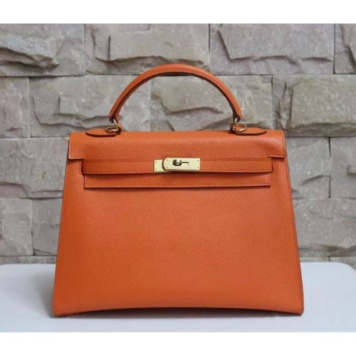 Hermes Kelly 32cm Epsom Leather Handbag Orange Gold