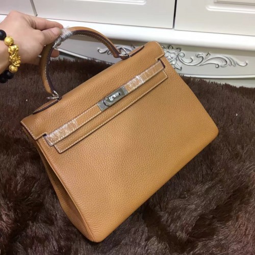 Hermes Kelly 32cm Togo leather 6108 light coffee silver