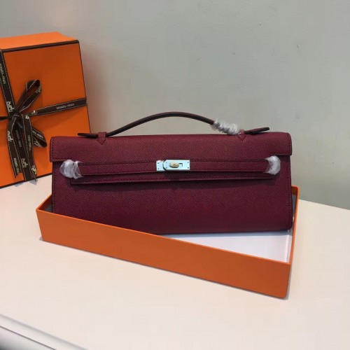 Hermes Kelly Cut 31cm Epsom Leather Clutch Burgundy