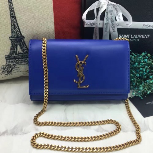 YSL Smooth Leather Chain Bag 22cm Blue