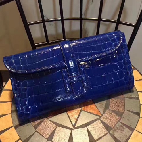 Hermes Jige Clutch 29cm Croco Blue