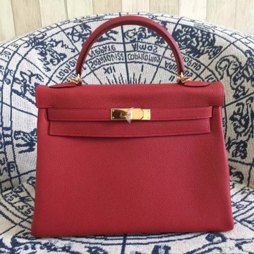 Hermes Kelly 28cm Bag Togo Leather Red Gold