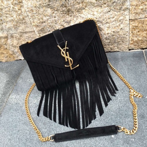 YSL Suede Leather Tassel 22cm Bag Black