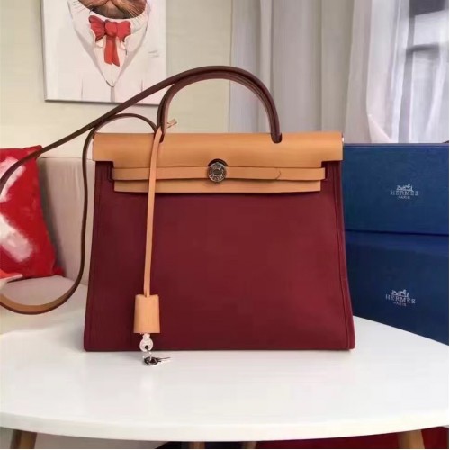 Hermes Herbag 31cm Burgundy Canvas Bag