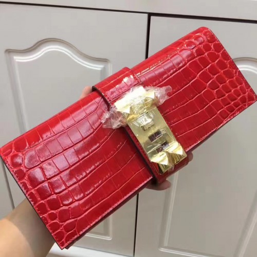 Hermes Medor Clutch 29cm Croco Red