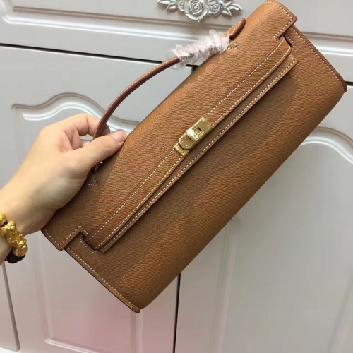 Hermes Kelly Cut 31cm Epsom Leather Clutch Brown