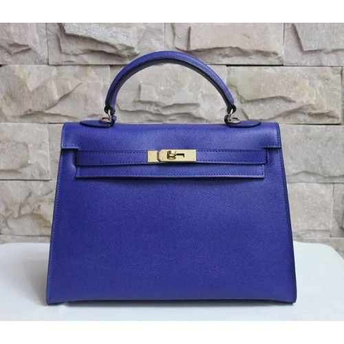 Hermes Kelly 32cm Epsom Leather Handbag Electric Blue Gold