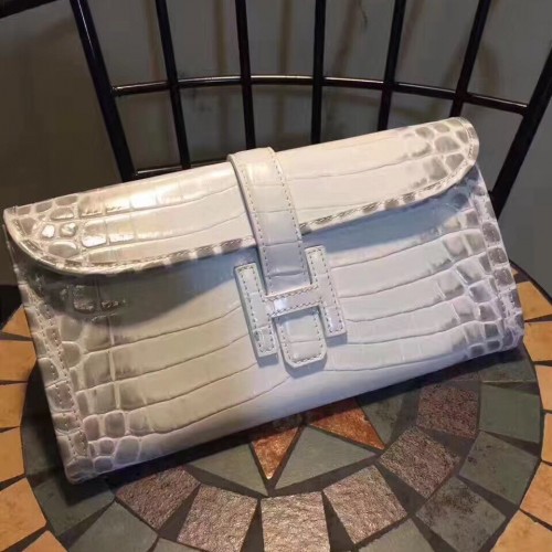 Hermes Jige Clutch 29cm Croco White Grey