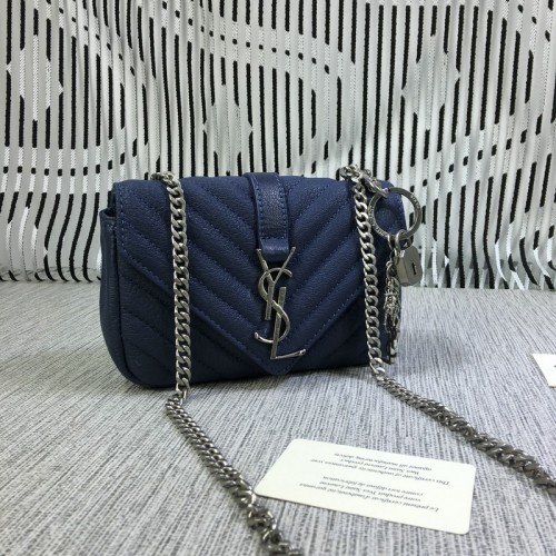 YSL Small Envelope Chain Bag Goatskin Blue 18cm