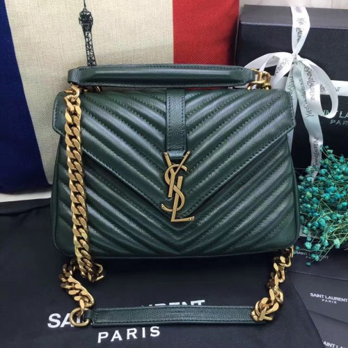 YSL Top Handle Shoulder Bag 24cm Green Gold