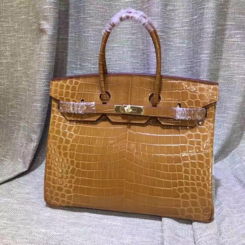 Hermes Birkin 35cm Handbag Crocodile Leather Brown Gold