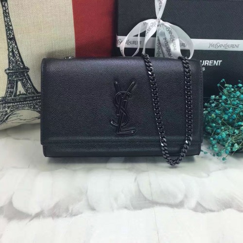 YSL Caviar Leather Chain Bag 22cm Black Black