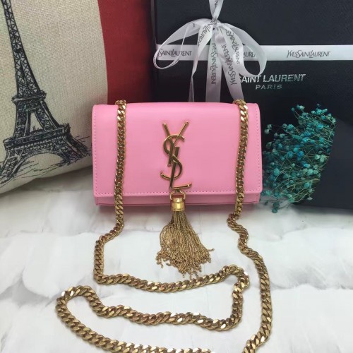 YSL Small Tassel Chain Leather Bag 17cm Pink