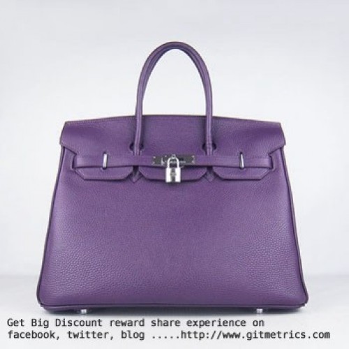 Hermes Birkin 35cm Togo leather Handbags purple silver