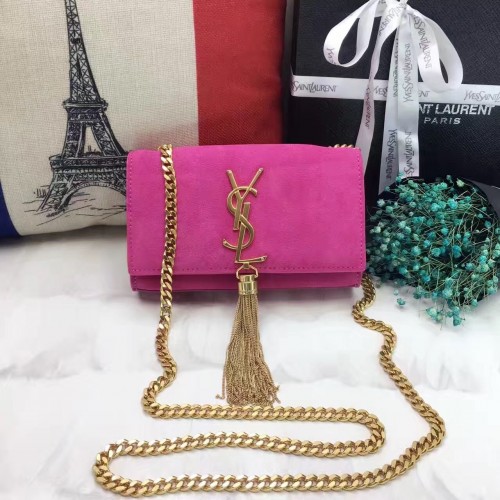 YSL Small Tassel Chain Bag 17cm Suede Leather Rose