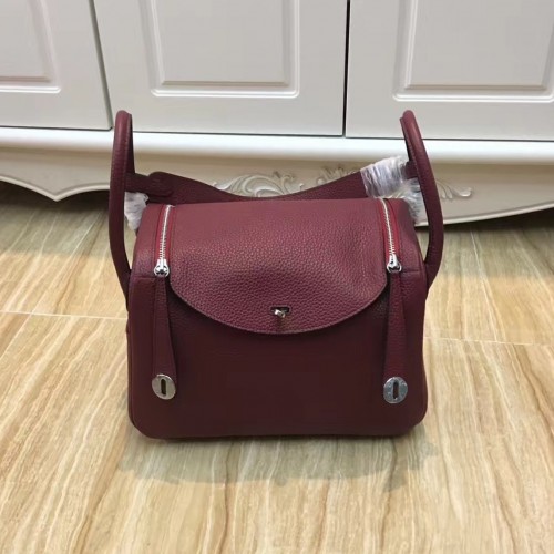 Hermes Lindy 30cm Handbag Burgundy Silver