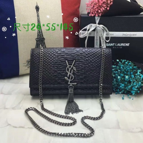 YSL Monogram Tassel Chain Bag 24cm Snake Black