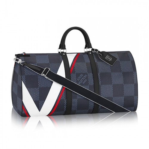 Louis Vuitton N44010 Keepall 55 Bandouliere Duffel Bag Damier Cobalt Canvas