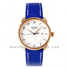 Arceau 32mm White Dial in Rose Gold on Blue Epsom Leather Strap