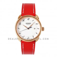 Arceau 32mm White Dial in Rose Gold on Red Epsom Leather Strap