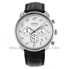 Arceau Chronographe 43 White Dial in Steel on Black Leather Strap