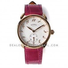 Arceau Petite White Dial in Rose Gold on Pink Leather Strap