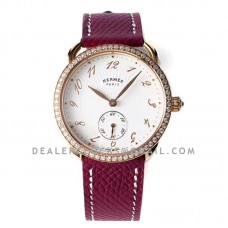 Arceau Petite White Dial in Rose Gold with Diamond Bezel on Violet Epsom Leather Strap
