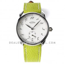 Arceau Petite White Dial in Steel on Light Green Epsom Leather Strap