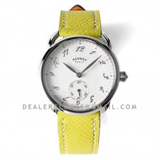 Arceau Petite White Dial in Steel on Yellow Epsom Leather Strap