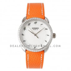 Arceau 32mm White Dial in Steel with Diamond Bezel on Orange Epsom Leather Strap